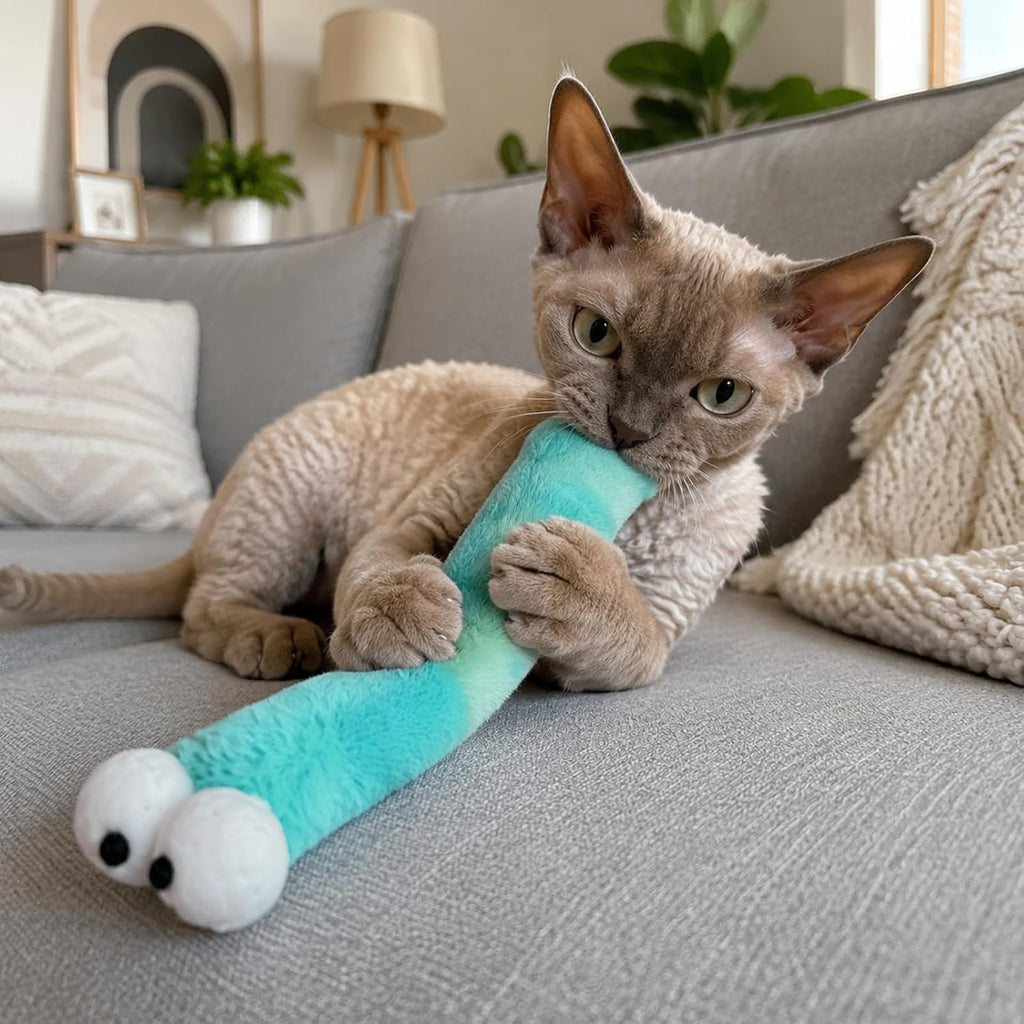 Andiker Catnip Toys for Cats, Cute Caterpillar Design Cat Pillar with Pompom Ball Cat Kicker Toy Containing Catnip Silvervine Galls Fruit Interactive Cat Toys for Indoor Cats (Light Purple)