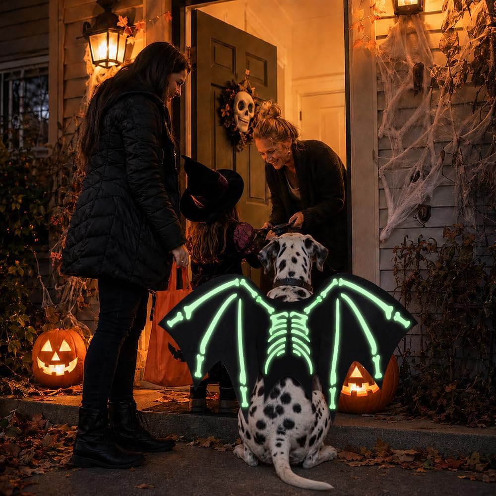 Halloween Dog Costume Glow in The Dark Black Bat Wings Adjustable L XL Dogs
