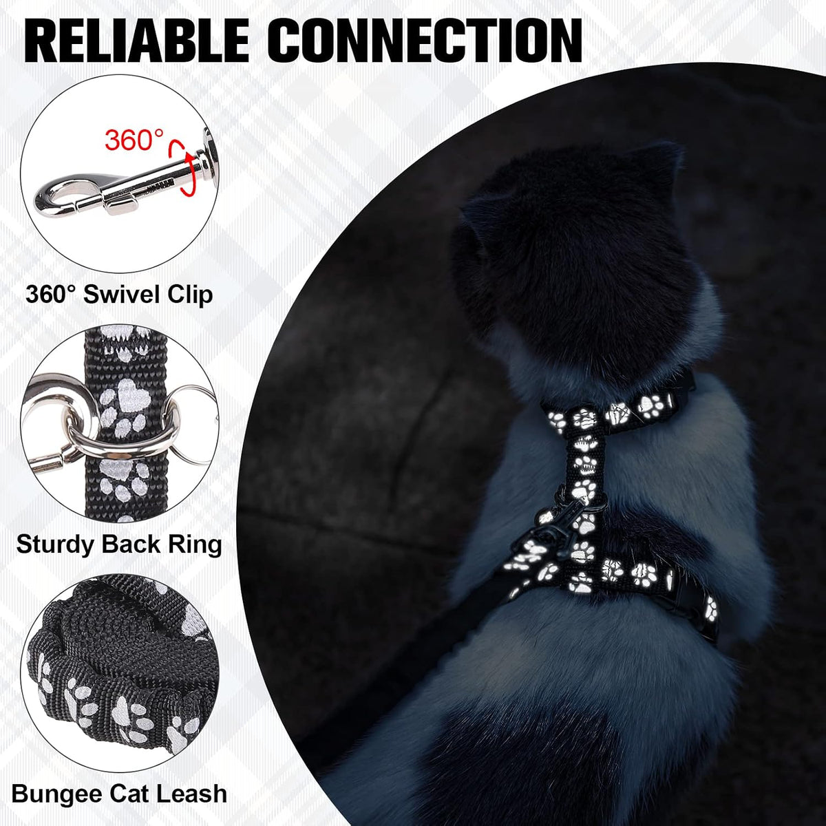 BEAUTYZOO Cat Harness and Leash Set, Escape Proof for Walking Travel, Black