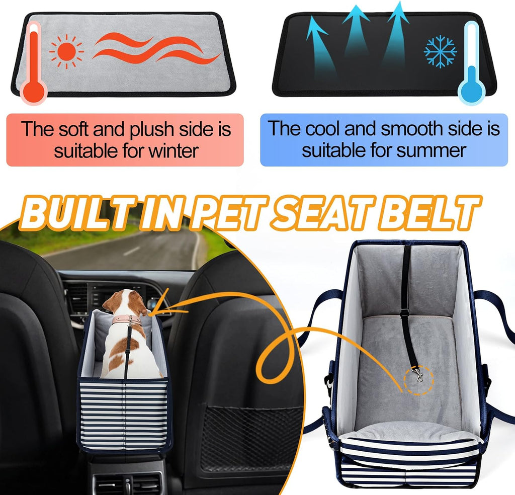 Portable Dog Car Seat for Small Dogs, Puppy Car Seat, Blue Stripes
