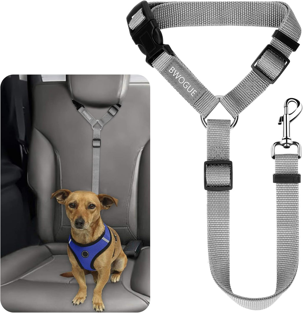BWOGUE Dog Seat Belt for Car, Headrest Restraint Lead, Non-Elastic, Gray