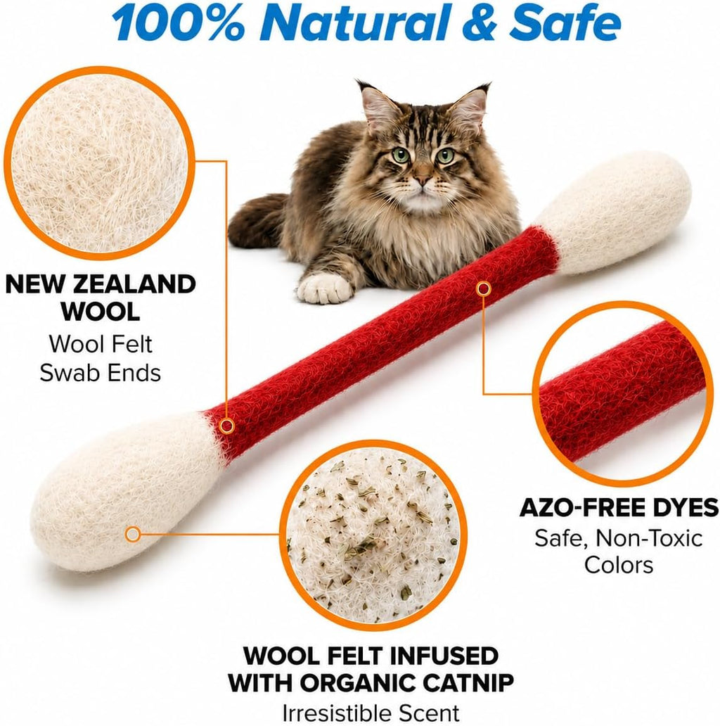 Glaciart One XXL Swabs Cat Toys with Catnip - 2 Pk | Durable for Chew, Cute Cat Toys Interactive Kitty for Boredom, Exercise, & Play | Filled w/Organic Catnip for Anxiety & as Digestive Aid