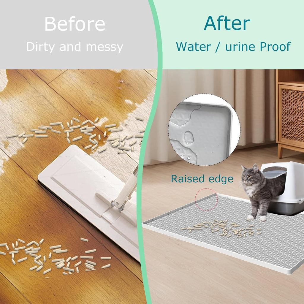 Cat Litter Mat for Litter Box, Silicone Large Cat Litter Trapping Mat - 51.2x25.6 in, Waterproof & Non-Slip, Durable & Easy Clean, Light Gray