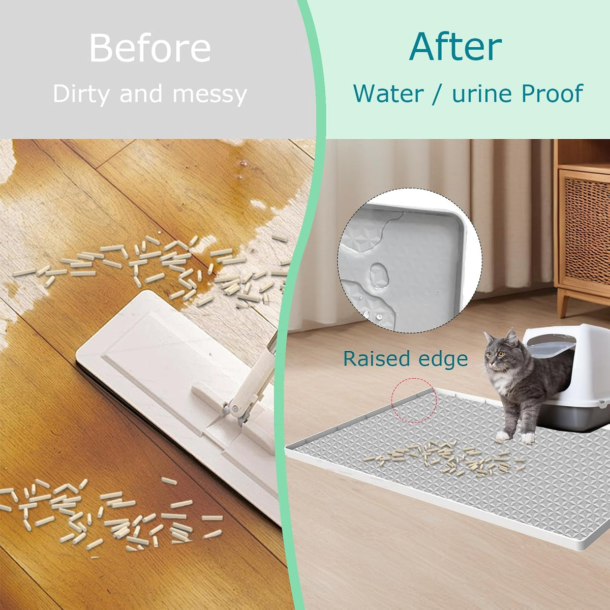 Cat Litter Mat for Litter Box, Silicone Large Cat Litter Trapping Mat - 51.2x25.6 in, Waterproof & Non-Slip, Durable & Easy Clean, Light Gray