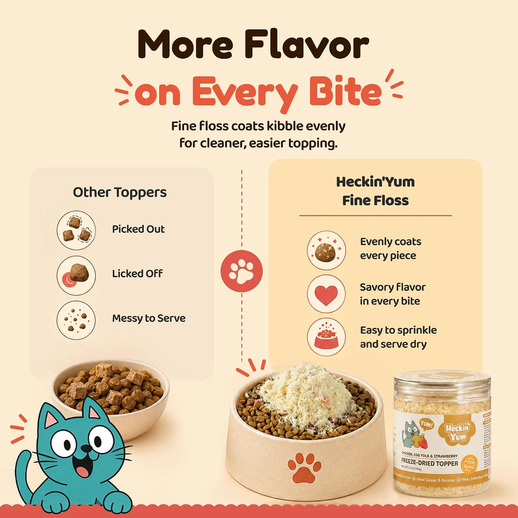 Freeze Dried Cat Food Toppers Treats, Chicken, Egg Yolk & Strawberry 3.5 oz