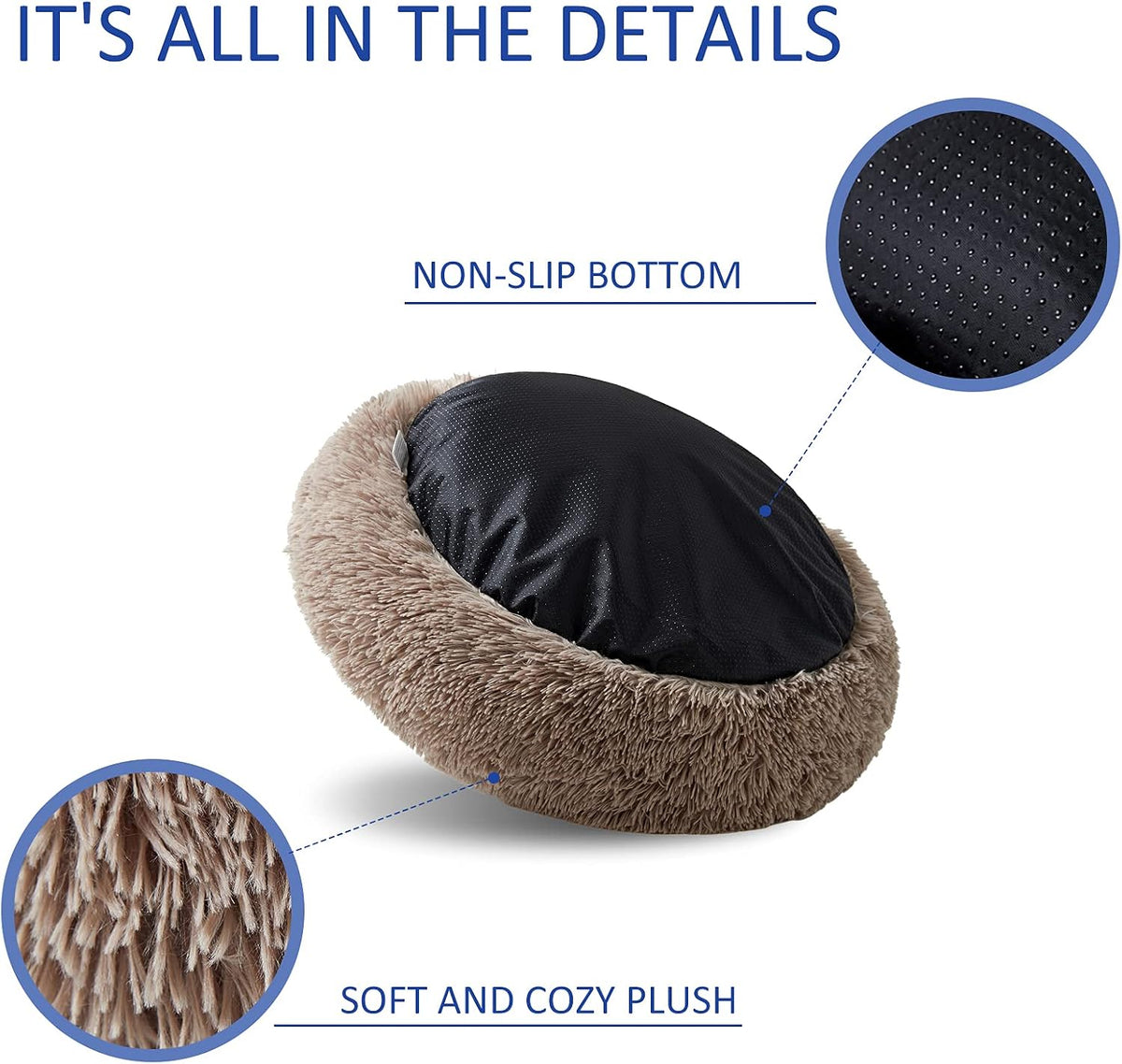Washable Dog Round Bed - XLarge Donut Dog Bed, Comfy Calming Cuddler
