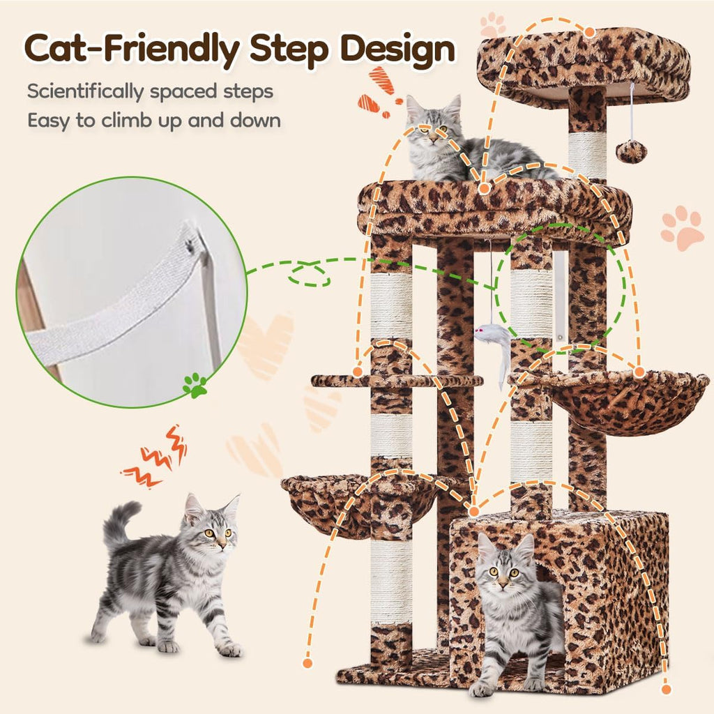 Taoqimiao 53.5in Cat Tree, Heavy Duty Sturdy Cat Tower for Indoor Cat S20BW