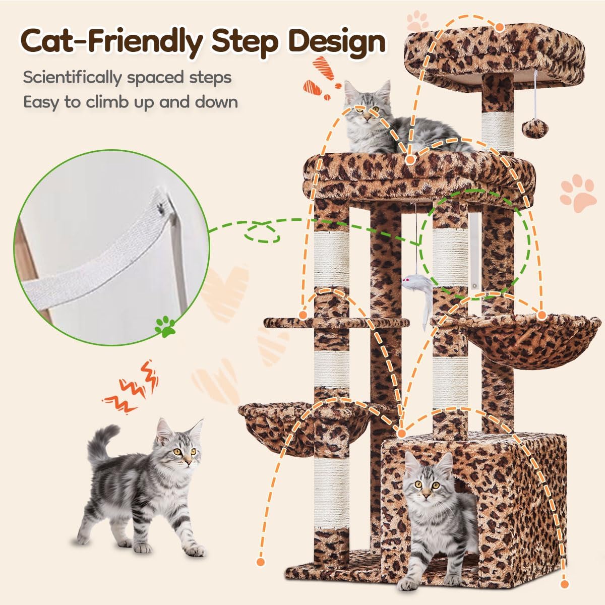Taoqimiao 53.5in Cat Tree, Heavy Duty Sturdy Cat Tower for Indoor Cat S20BW