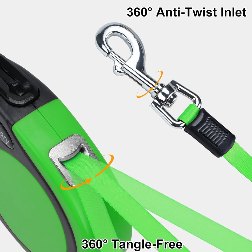 Taglory Retractable Dog Leash, One-Handed Brake, 16ft, Up to 44 lbs, Green