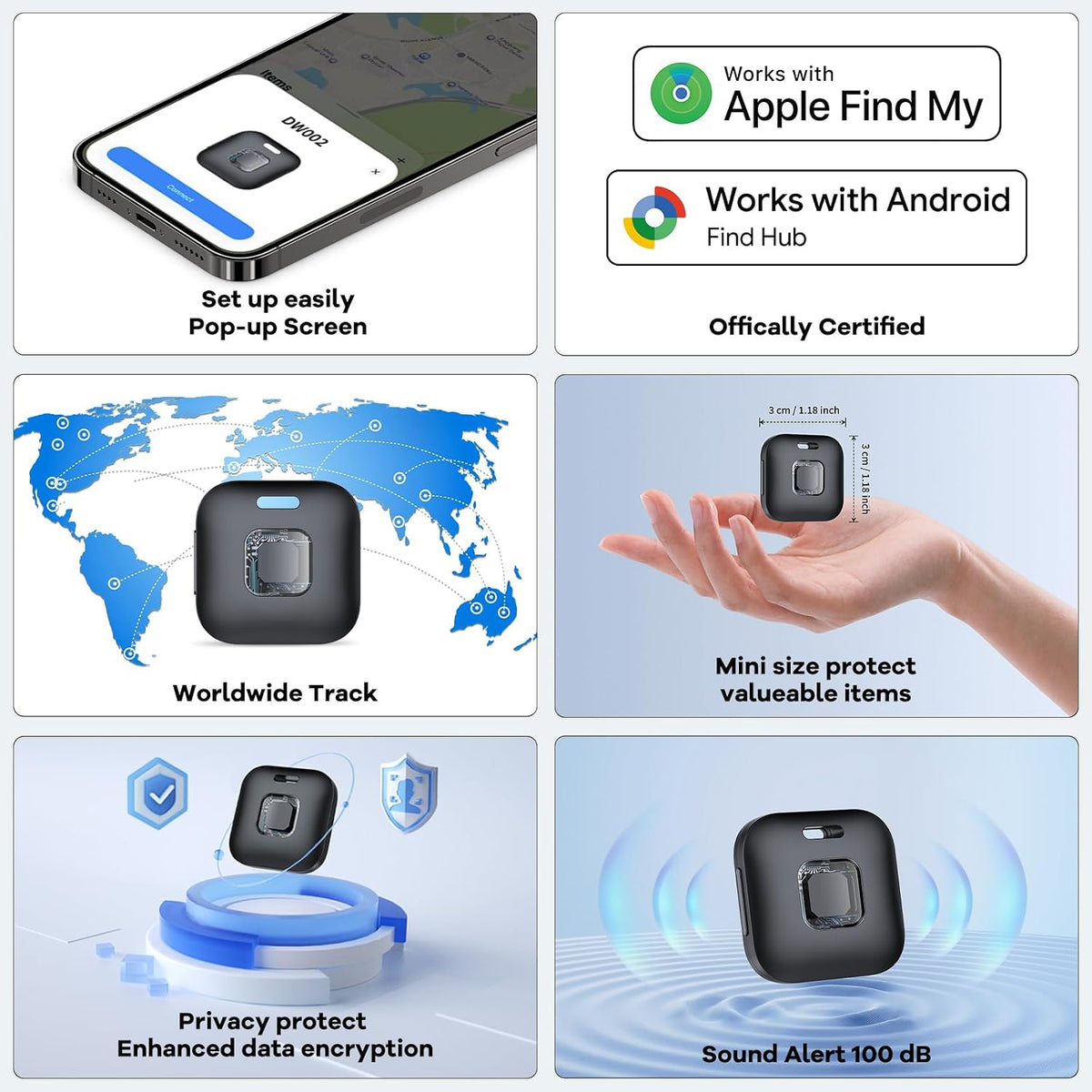 Hoxe Air Tracker Tags-4 Pack for iOS & Android, Smart Tag for Key, Bag, Pet