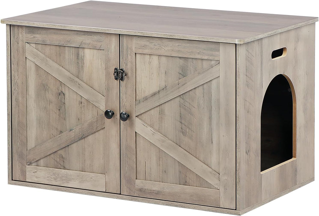 Timberer Cat Litter Box Enclosure, Hidden Litter Box Furniture with Divider | Wooden Cat Washroom Furniture, Indoor Cat House, Dog-Proof, Fits Most of Litter Box, Grey