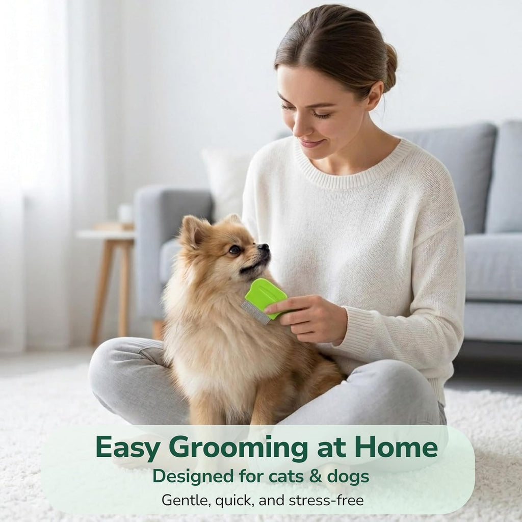 Pets&Goods Tear Stain & Flea Remover Comb Set for Dogs & Cats – Stainless Steel Eye Grooming Tool for Stains, Crust & Mucus – Gentle, Safe, Reusable – Pack of 2 (Green)