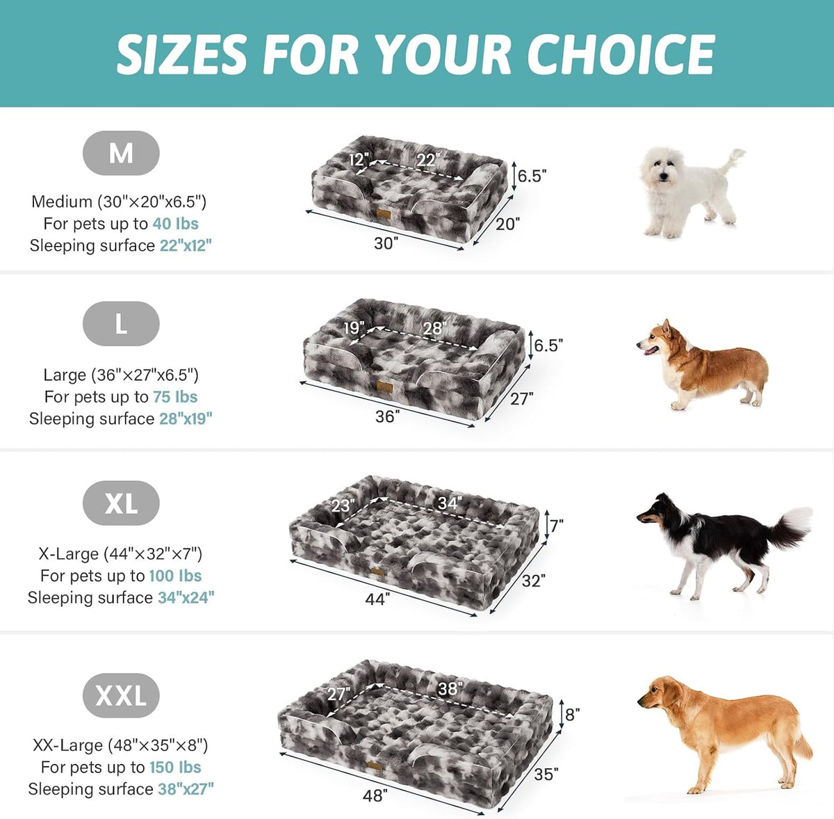 COZY KISS Warm Orthopedic Dog Bed for Large Dogs, 36x27 Inch, Tie Dye