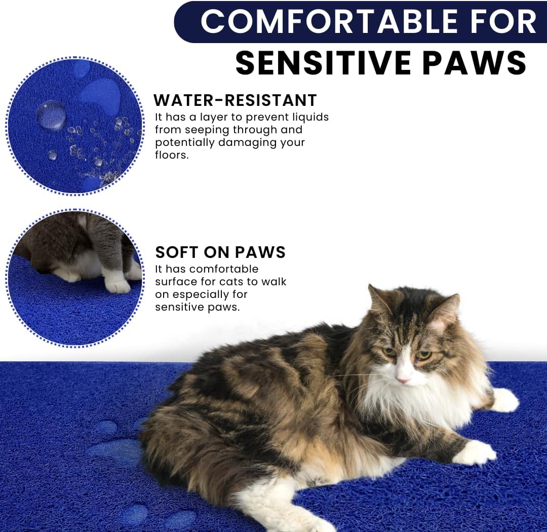 Andalus Jumbo Cat Litter Mat, Pack of 1 - Waterproof, Non-Slip & Easy to Clean Cat Litter Box Mat for Extra Efficient Pet Litter-Trapping, Blue (47” X 35”)