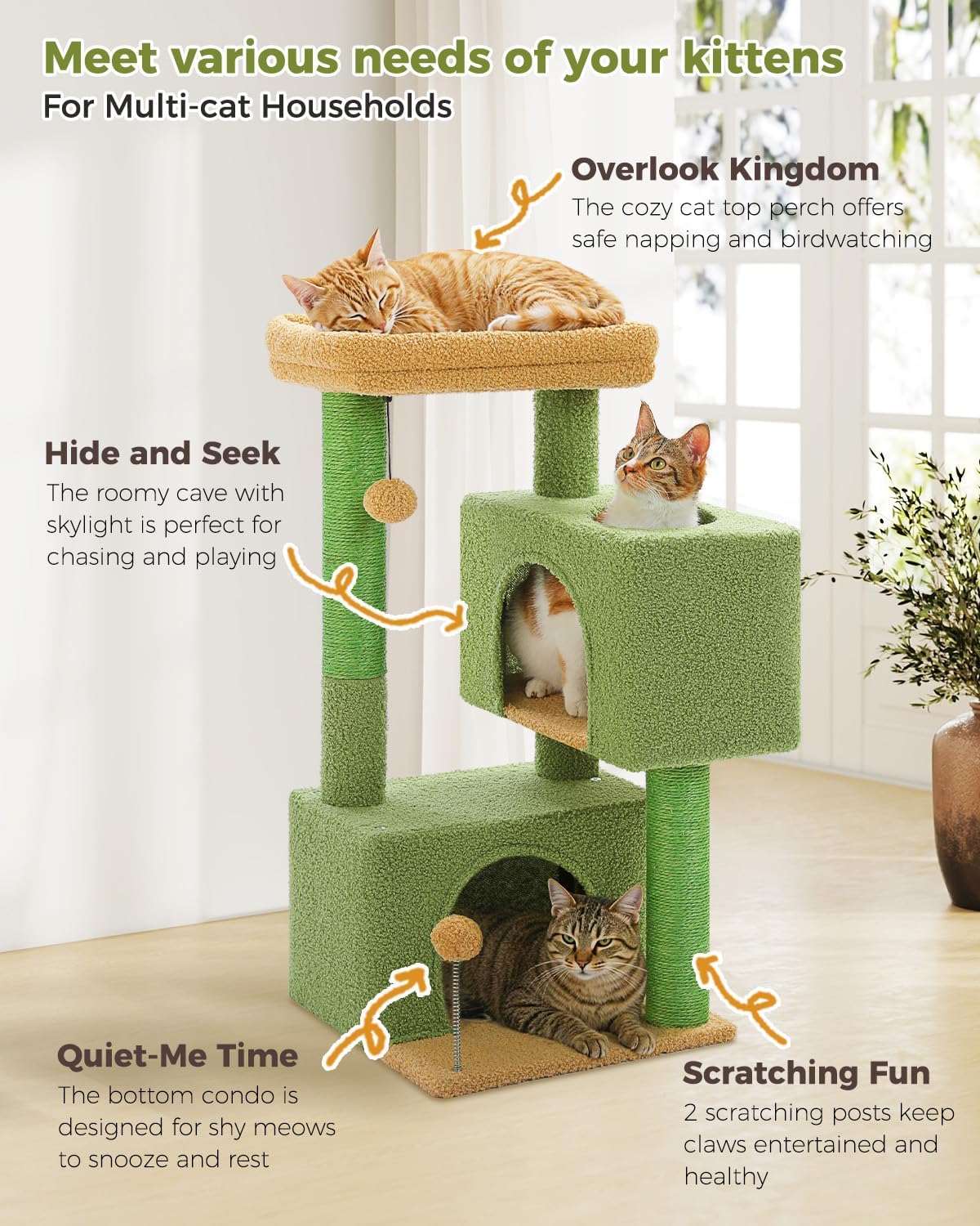 Small Cat Tree for Kittens, 32 in Cat Tower with 2 Cozy Condos