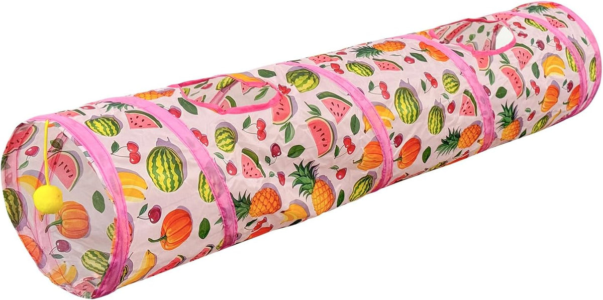 Andiker Cat Tunnel for Indoor Cats, 45" Long Rainbow Collapsible Kitten Tube with a Fun Ball and 2 Holes Cat Play Tunnel, Rabbit Tunnel for Kittens Exercising Hiding Training and Running (Pink)