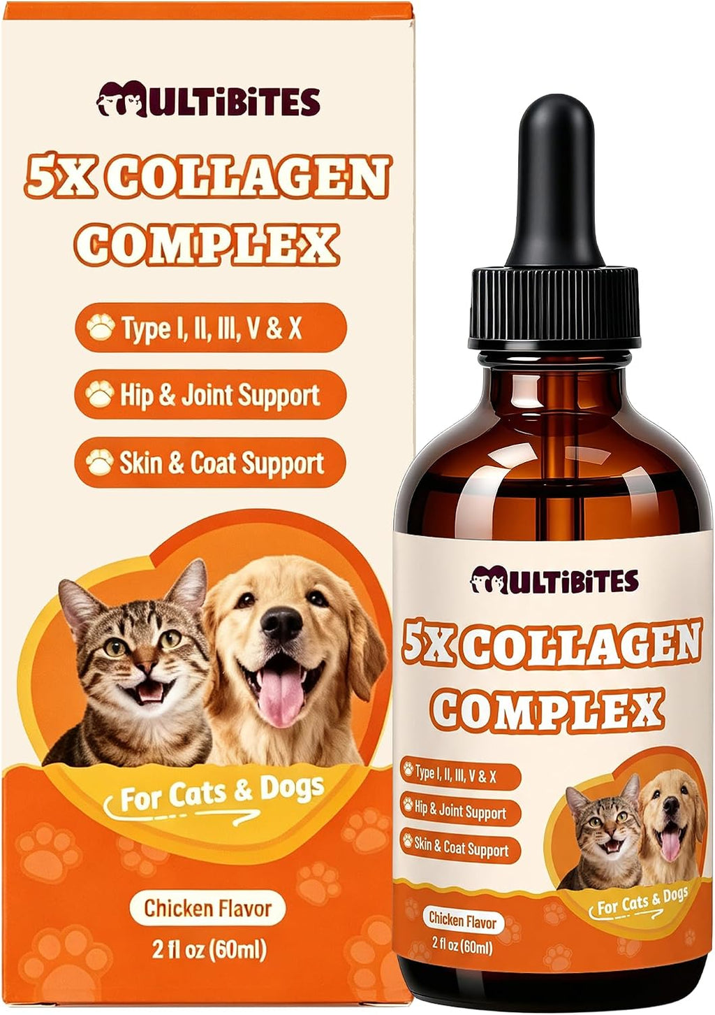 5-Type Liquid Collagen for Dogs & Cats, Chicken Flavor, 2 oz
