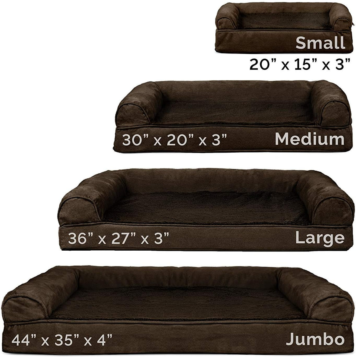 Furhaven Cooling Gel Dog Bed for Large/Medium Dogs w/ Removable Bolsters & Washable Cover, For Dogs Up to 55 lbs - Plush & Suede Sofa - Espresso, Large