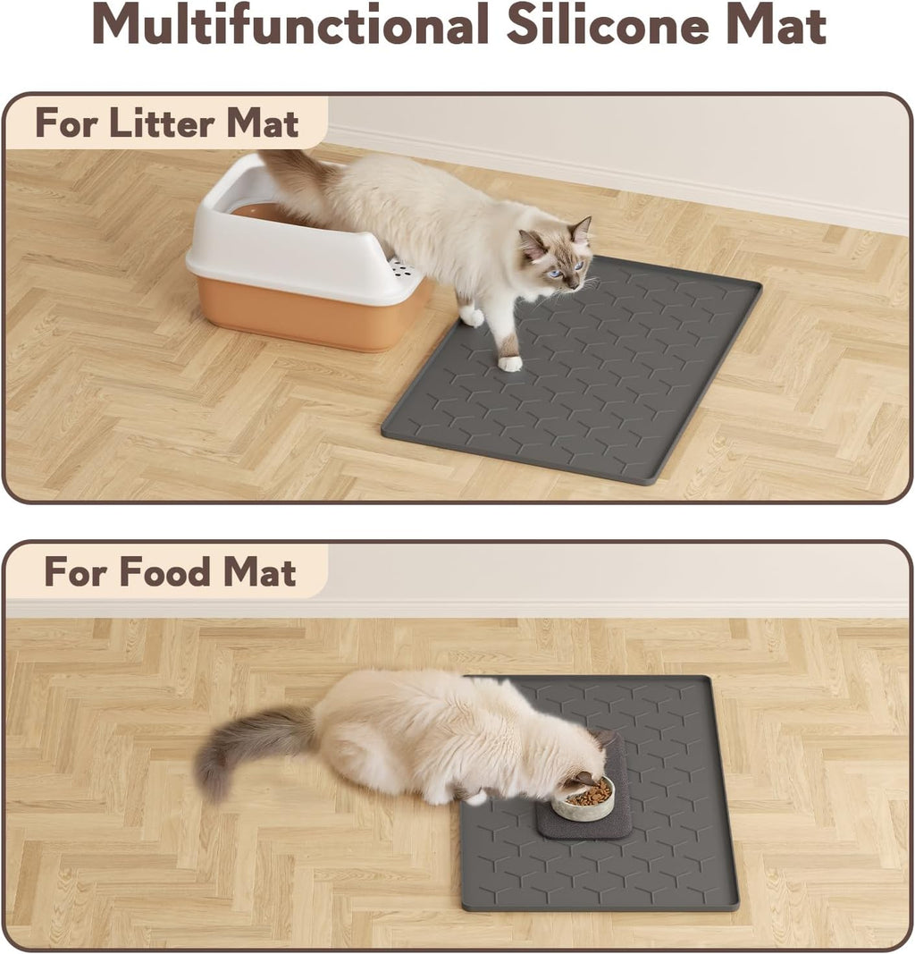 Garoopion Silicone Cat Litter Mat 24×16 inch, Easy to Clean, Dark Gray | Waterproof Silicone Mat with Raised Edges, Catch Litter, Protect Floor from Urine, Multi-Use for Dog/Sink/Kitchen/Boots