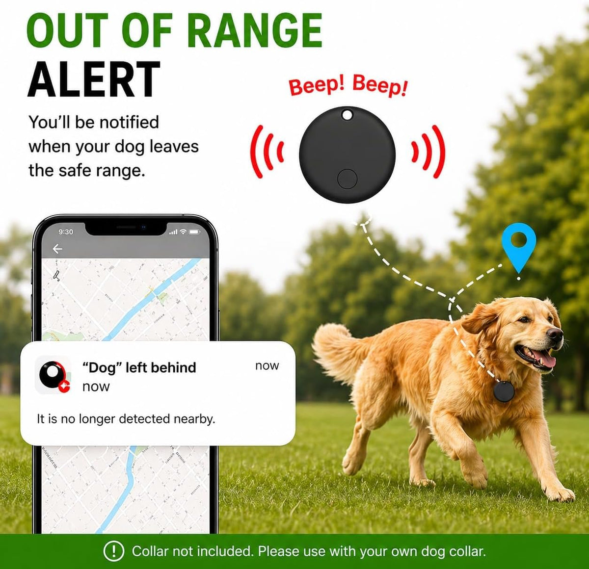 Pet Tracker for Dogs Android Only, GPS Dog Tracker Collar No Subscription – Google Find Hub Compatible Dog Tracker GPS, IP67 Waterproof with Replaceable 1-Year Battery (Network-Dependent)