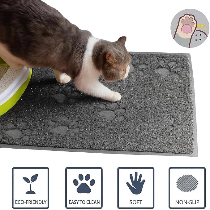 Bulk Buys Cat Litter Mat, Traps Litter, Soft Non-Slip Surface, Easy to Clean, 11.5 x 15.75 in Gray Mat for Litter Box Area (Pack of 2)