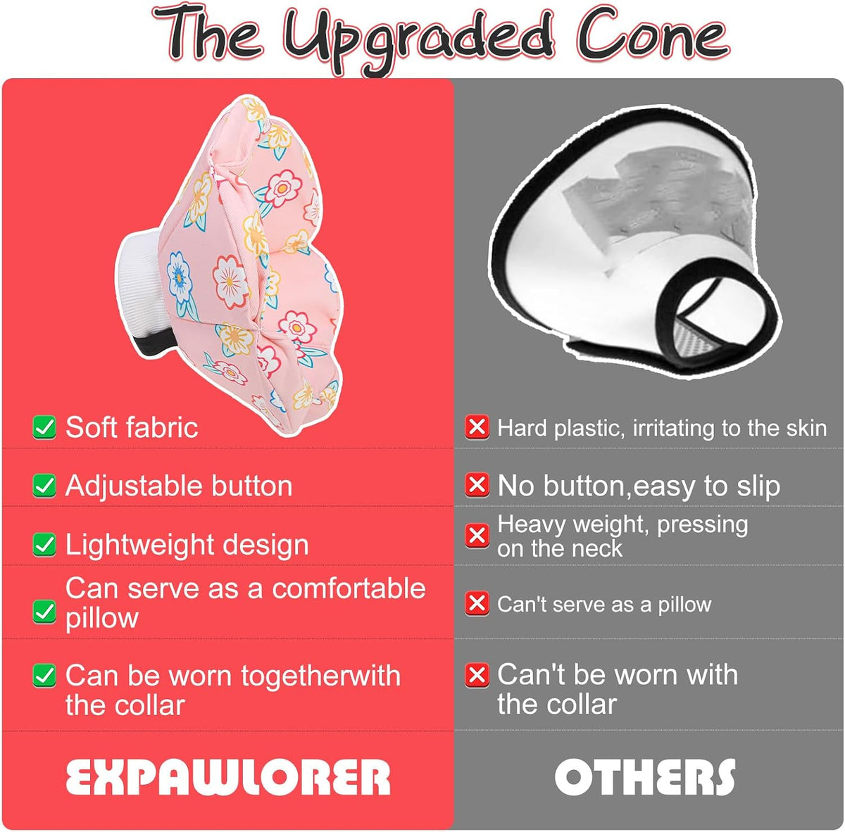EXPAWLORER Cat Cone Collar Soft,Adjustable Waterproof Flower Style Neck