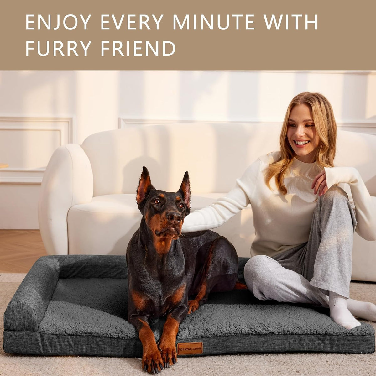 Patas Lague Orthopedic Large Dog Bed Washable Pet Sofa Bed 36X24 Dark Grey