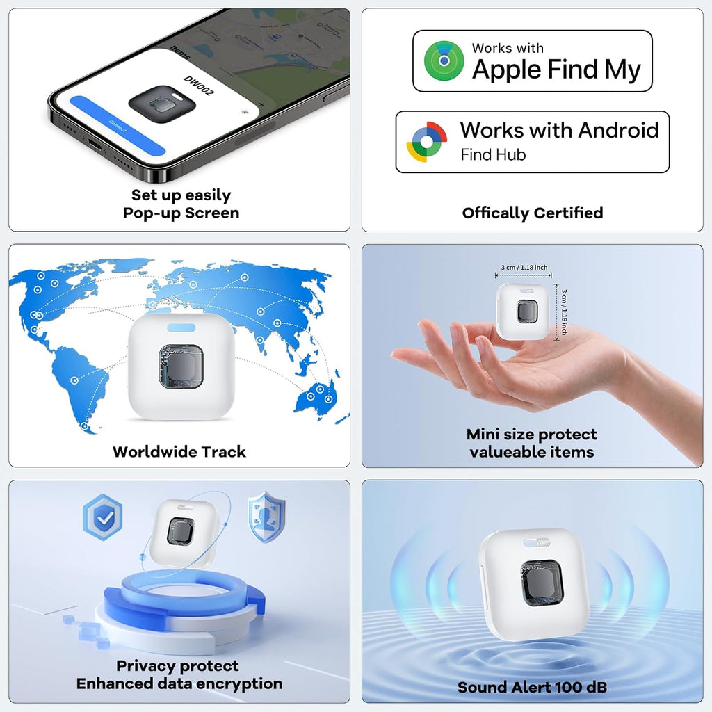 Hoxe Air Tracker Tags-4 Pack for iOS & Android, Smart Tag for Key, Bag, Pet