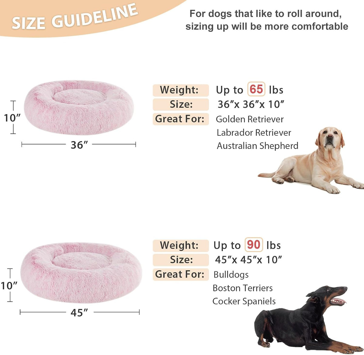 WNPETHOME Large Pink Round Calming Dog Bed Cat Bed for Comfy Sleep