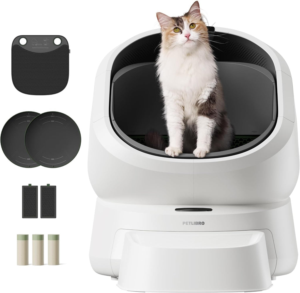 PETLIBRO Automatic Litter Box with Accessories Kit & AI-Camera Waste Analysis, Large Open Top Self Cleaning Litter Box with 24/7 Odor Control, Safety Sensors, Multi-Cat Recognition & Usage Tracking