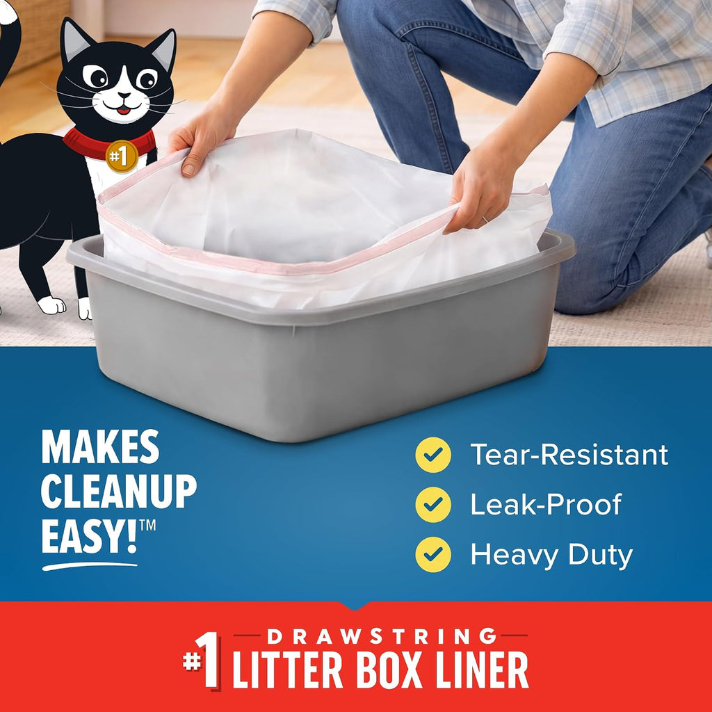 Jonny Cat Litter Box Liners: Heavy Duty - Tear & Leak Resistant - Drawstring Close - Jumbo, 5 Count