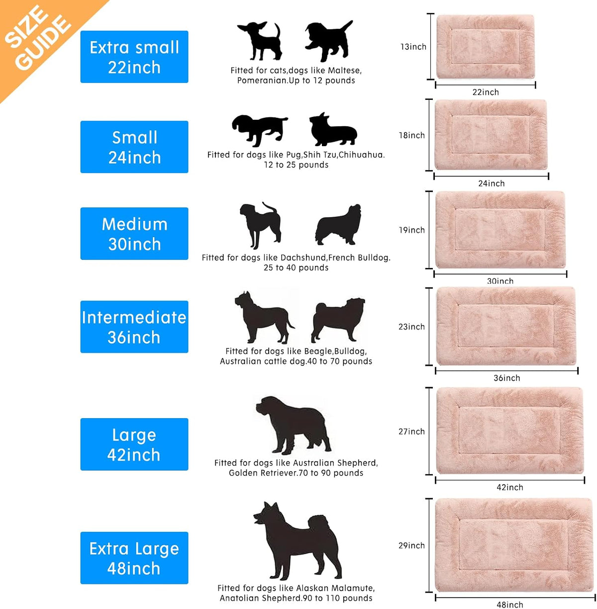 Dog Crate Pad Washable Dog Bed for Crate Large Cozy Mat 42-Inch Pink
