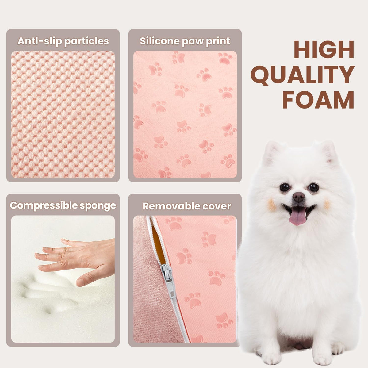 5 Steps Dog Stairs for Bed, 24" Dog Steps for High Bed, High Density Pet Steps for Small Dogs, Extra Wide Non-Slip Dogs Ramp for Injured, Older Pets, Small Cats, Pink