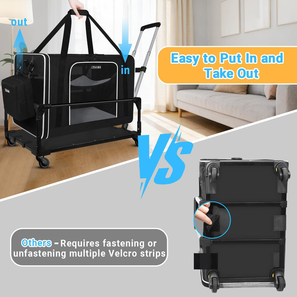 Petskd Side Expandable Extra Large Cat Carrier with Litter Box and Wheels