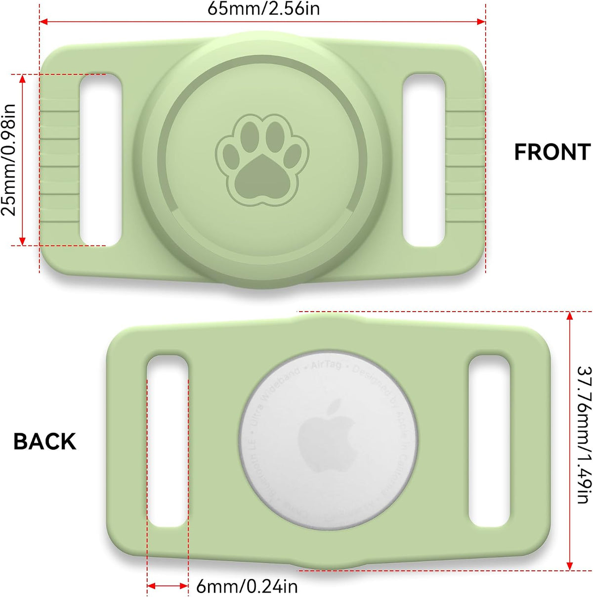 GOCII for Airtag Dog Collar Holder 2 Pack,Waterproof Dog Collar Holder for Apple AirTag(Gen 1 & 2),Silicone Air Tags Case for Dog Collars(Light Green)