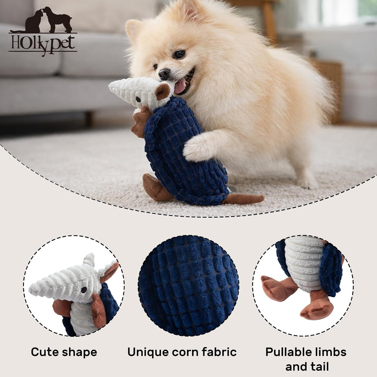 Hollypet Armadillo Squeaky Puppy Dog Toys for Small Medium Dogs, 8" | plush stuffed small dog squeak animal toy with unique grunt squeaker textured fabric for teeth cleaning toys
