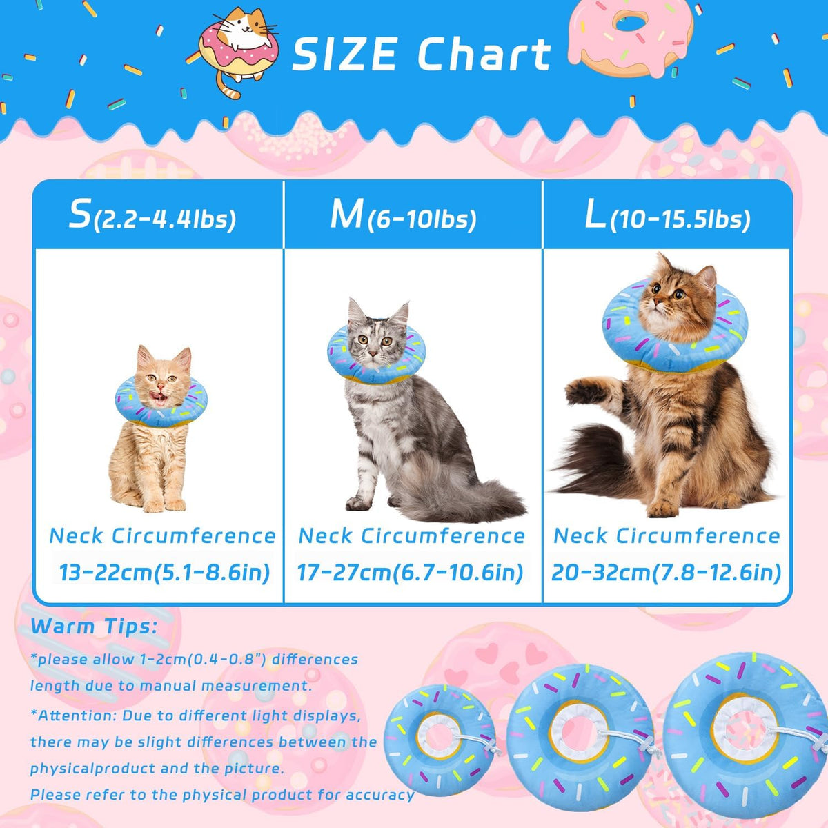 Seyezo Cat Cone Collar Soft, Adjustable Recovery Collars, Donut Blue, Large