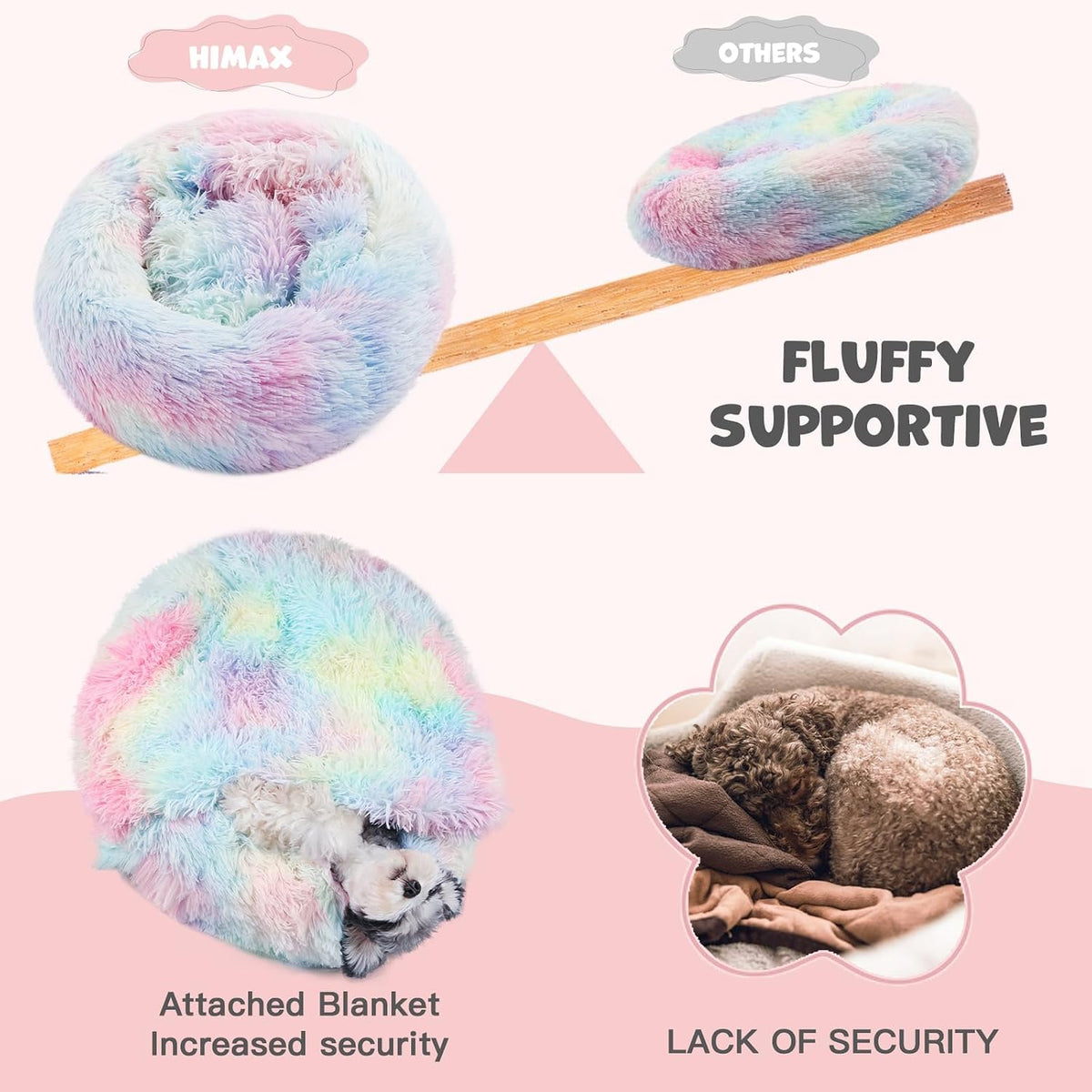 Himax Covered Small Dog Bed with Blanket Attached Calming Burrow Multicolor