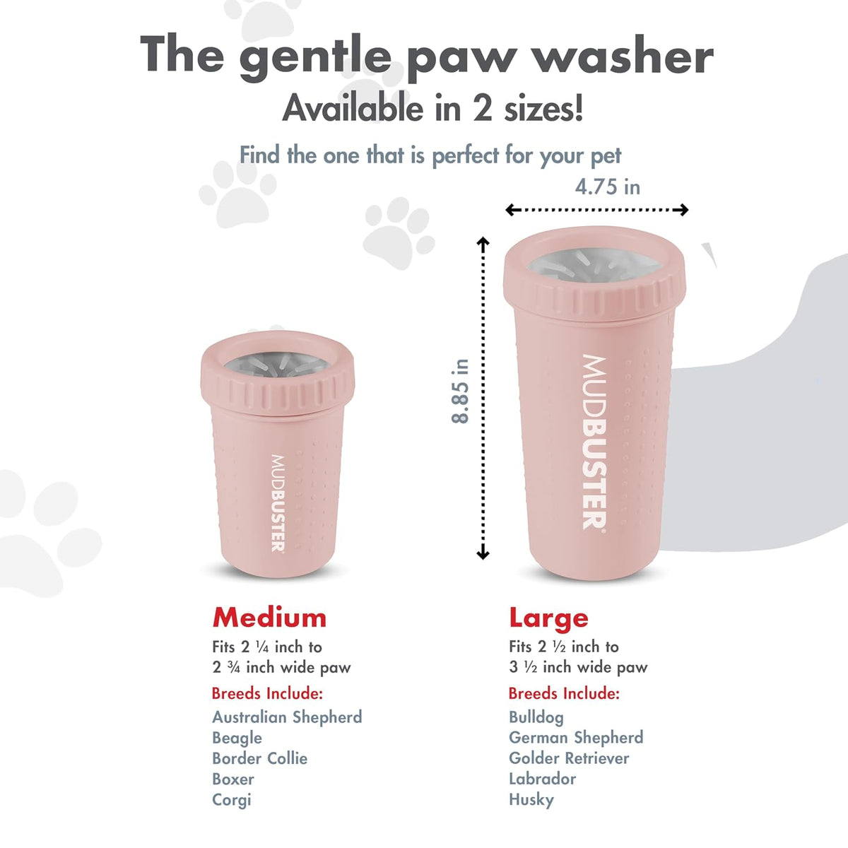 Dexas MudBuster Large Dog Paw Cleaner, Blush, Fits 2.5"-3.5" Wide Paws, Gentle Silicone Bristles for Quick, Easy Cleaning