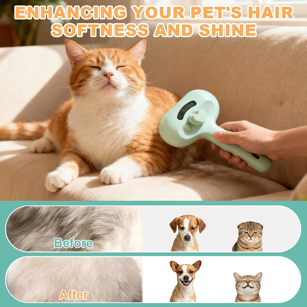 Pet Steam Brush for Dogs and Cats, 3 in 1 Steam Grooming Brush for Hair Shedding and Removal, Cleaning Spray Comb with Mist for Long-Haired Pets, Include Flea Comb, Nail Clippers, 2 Pet Toothbrushes