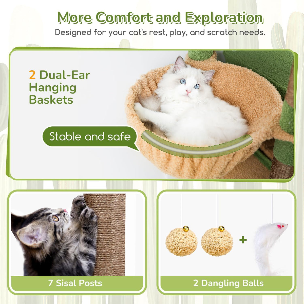 Globlazer 74in Cactus Heavy Duty Cat Tree Tower for Indoor Large Cats, S74