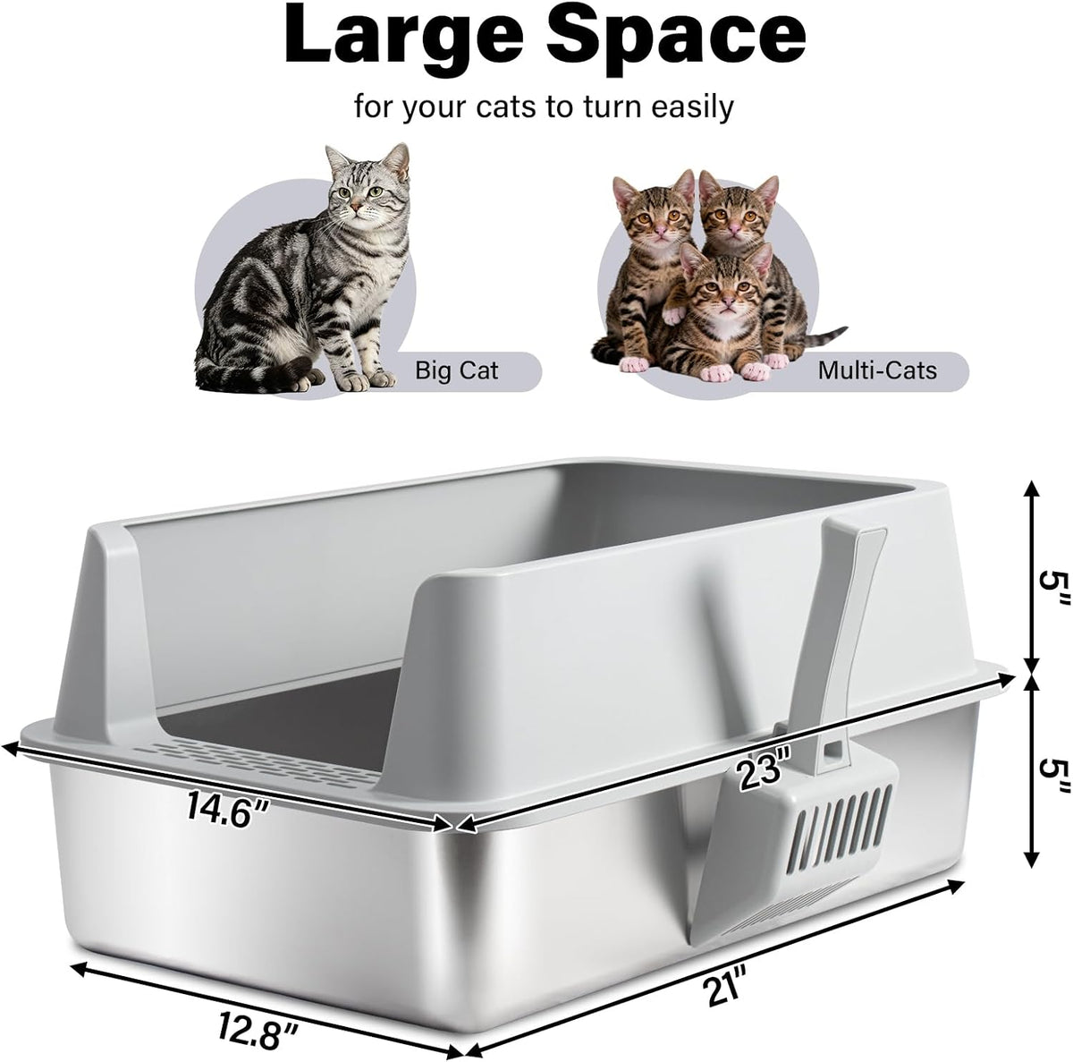 2PACK XL Stainless Steel Litter Box with Lid, Extra Large Cat Litter Boxes