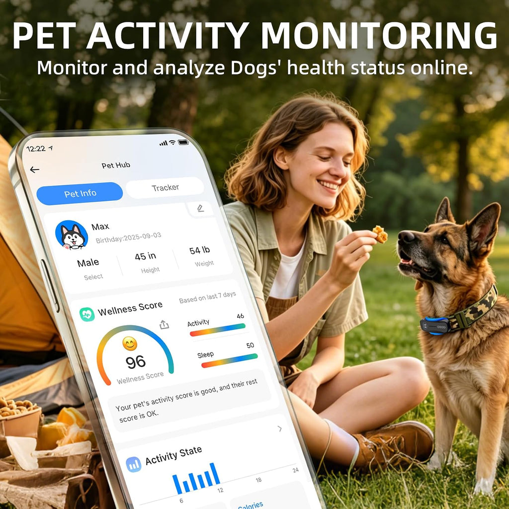 DBDD GPS Dog Trackers, 12 Mon Sub, Real-Time Loc, E-Fence, Health Monitor