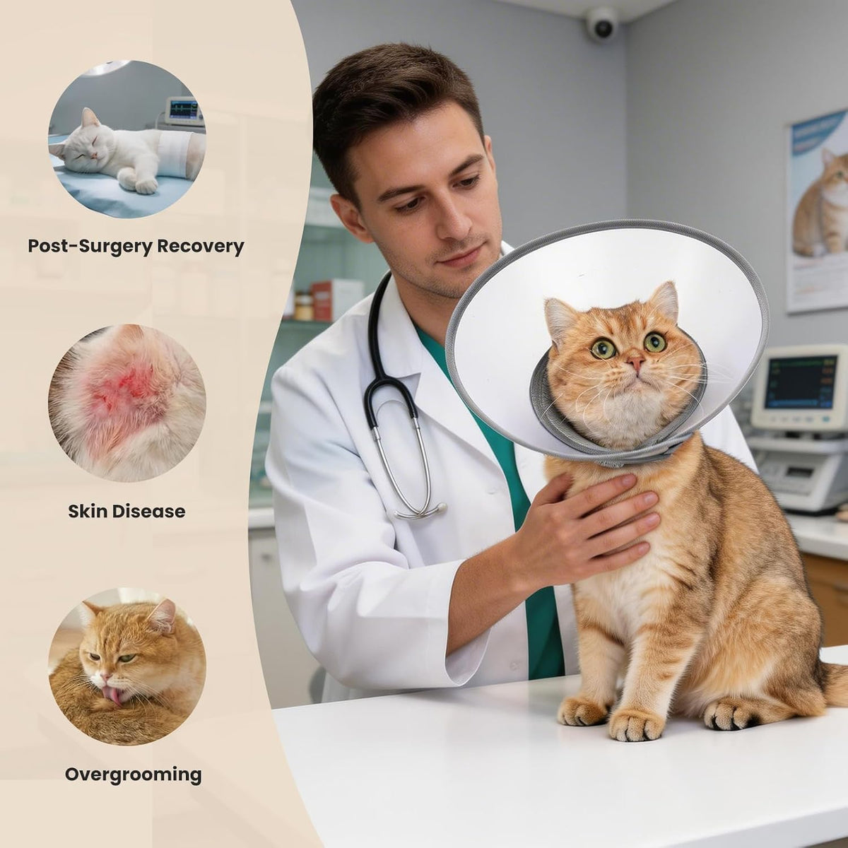 Avont Soft Mesh Cat Cone, Adjustable Anti-Lick E-Collar (Grey M)