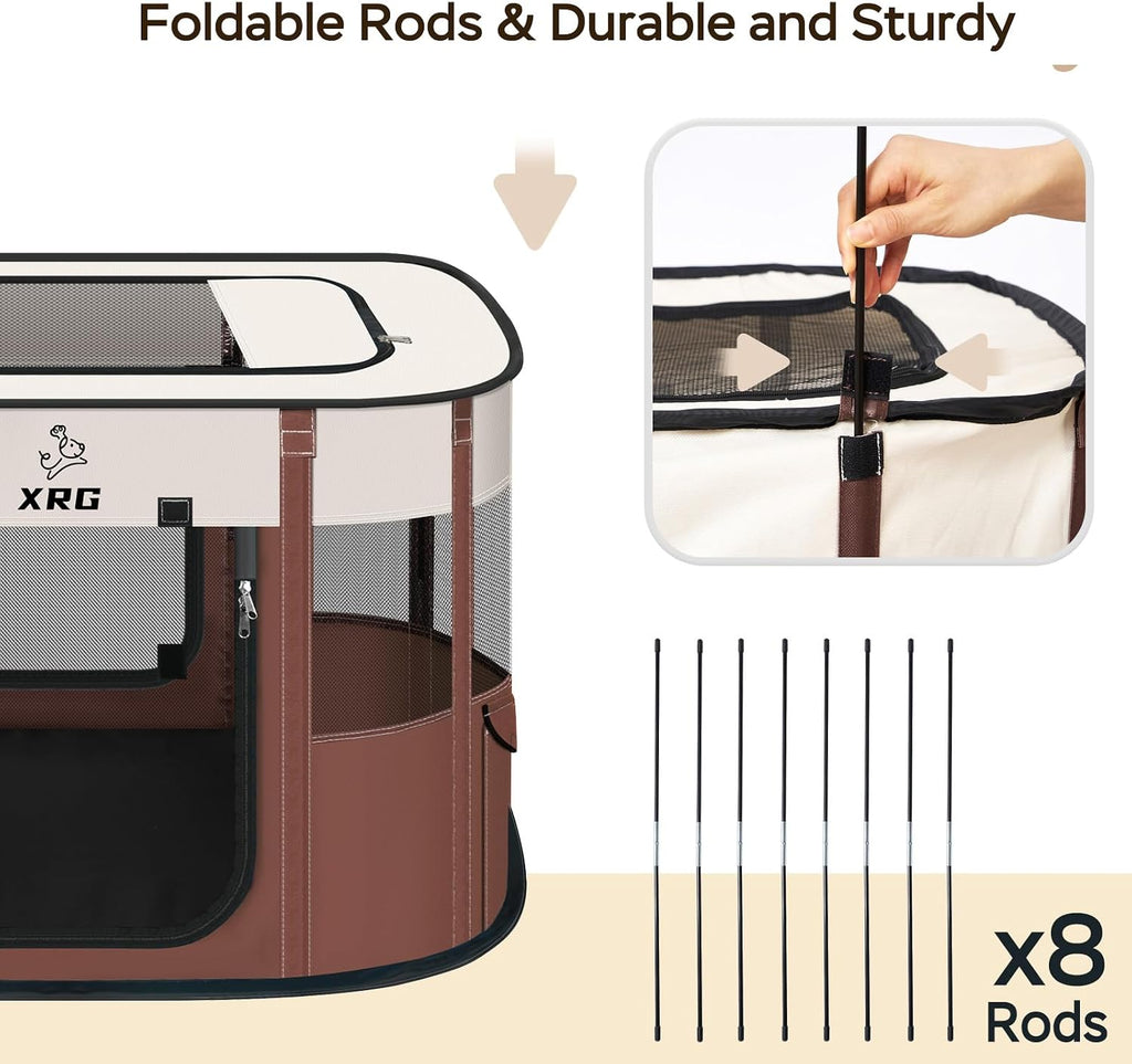 XRG Foldable Pet Playpen,Indoor Cat cage Puppy Crates L(35.4"x27.6"x23.6")