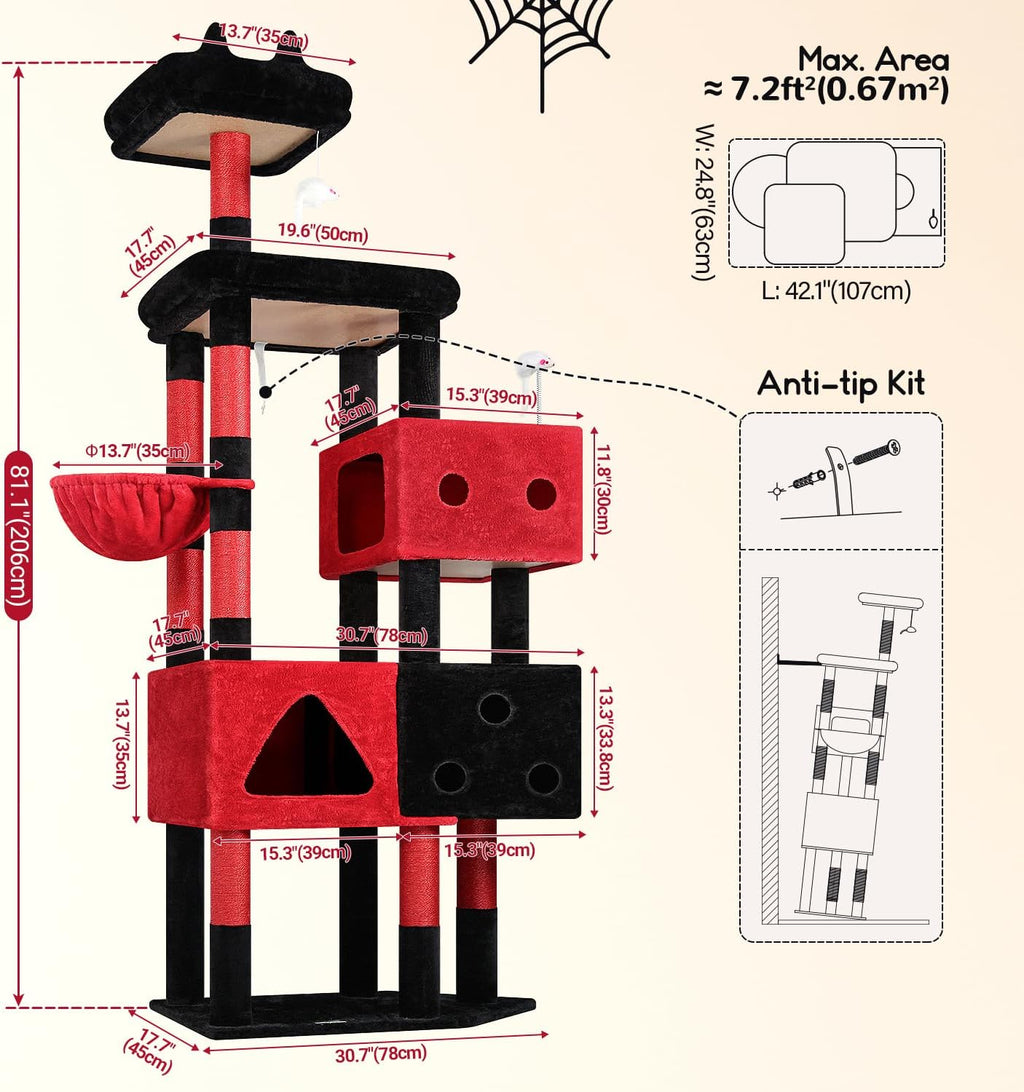 Globlazer Extra Large Gothic Cat Tower for Big Cats 20 lbs, 81in, F81