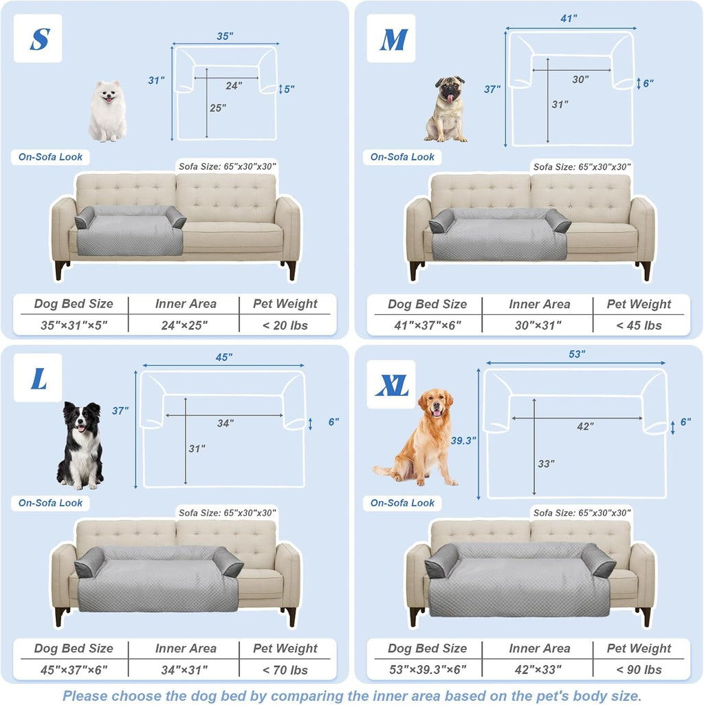GGIB Dog Bed Mat with Bolster Pillow Washable Dog Couch Cover Breathable Pet Couch Bed Protector Indoor(Small, Cooling Grey)