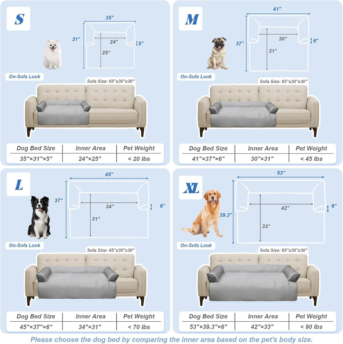GGIB Dog Bed Mat with Bolster Pillow Washable Dog Couch Cover Breathable Pet Couch Bed Protector Indoor(Small, Cooling Grey)