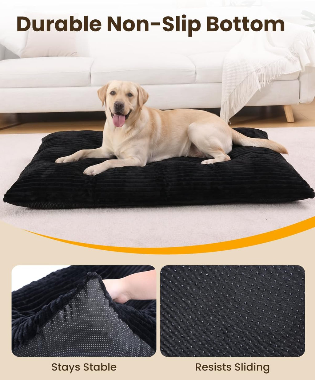 KSIIA Washable Dog Crate Bed Kennel Mat for Large Dogs,41 x 27 Inch, Black
