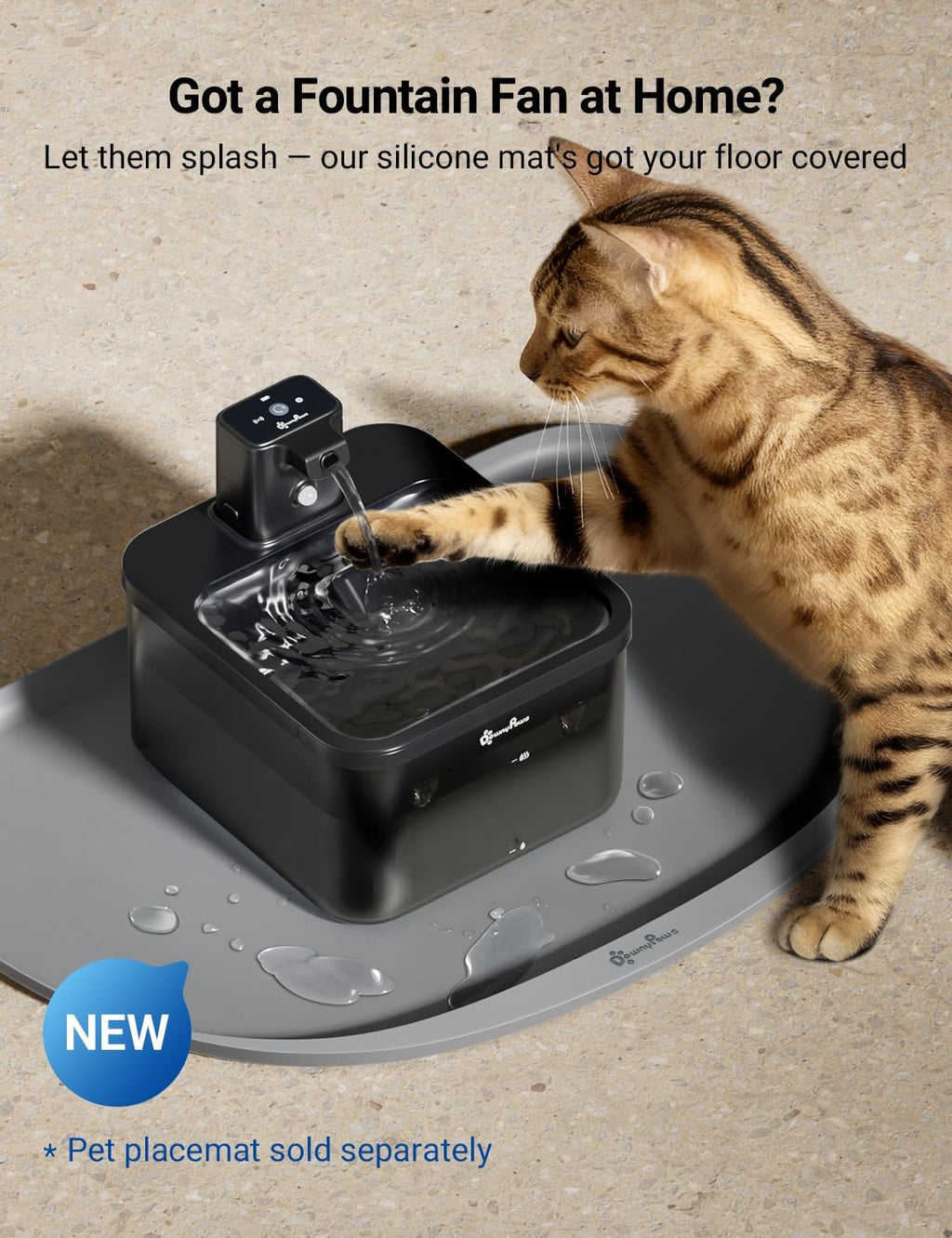 DownyPaws Cat Water Fountain Cordless, Pet Fountain, Black, 6 Filters